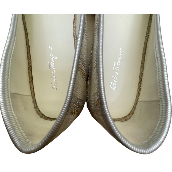 Salvatore Ferragamo Women’s Beige Panna Bow Elodie Espadrilles Flats Sz 9.5M
