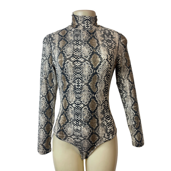 Queen. M Womens Snake Print Long Sleeve Bodysuit Turtleneck Sz S - New