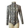 Queen. M Womens Snake Print Long Sleeve Bodysuit Turtleneck Sz S - New