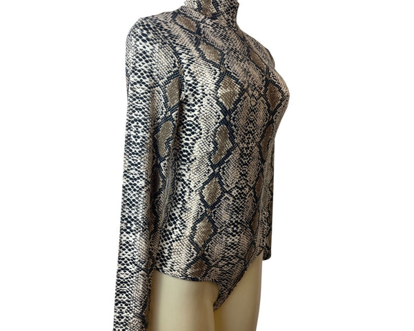 Queen. M Womens Snake Print Long Sleeve Bodysuit Turtleneck Sz S - New