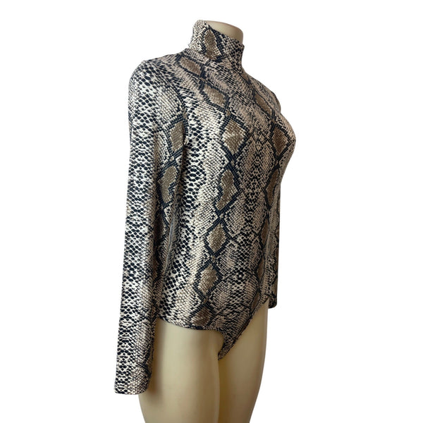 Queen. M Womens Snake Print Long Sleeve Bodysuit Turtleneck Sz S - New