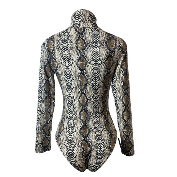 Queen. M Womens Snake Print Long Sleeve Bodysuit Turtleneck Sz S - New