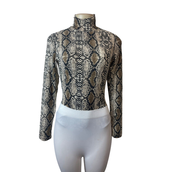 Queen. M Womens Snake Print Long Sleeve Bodysuit Turtleneck Sz S - New