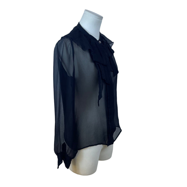 Chloé Womens Black Silk Sheer Blouse With Neck Tie Long Sleeve France Size 38