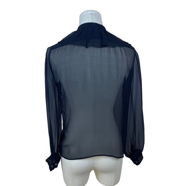 Chloé Womens Black Silk Sheer Blouse With Neck Tie Long Sleeve France Size 38