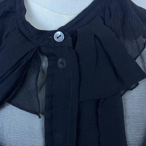 Chloé Womens Black Silk Sheer Blouse With Neck Tie Long Sleeve France Size 38
