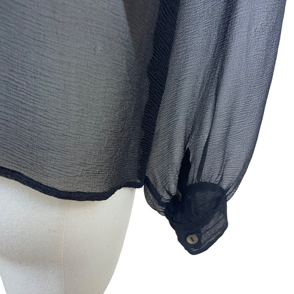 Chloé Womens Black Silk Sheer Blouse With Neck Tie Long Sleeve France Size 38