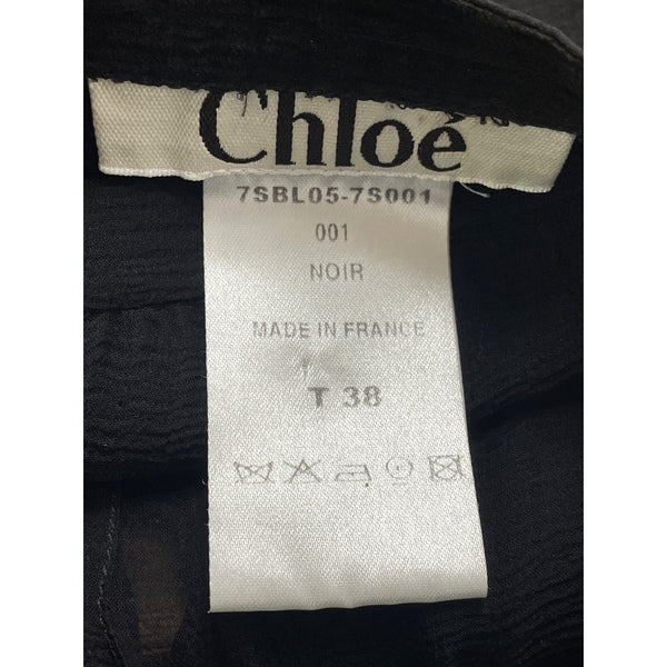 Chloé Womens Black Silk Sheer Blouse With Neck Tie Long Sleeve France Size 38