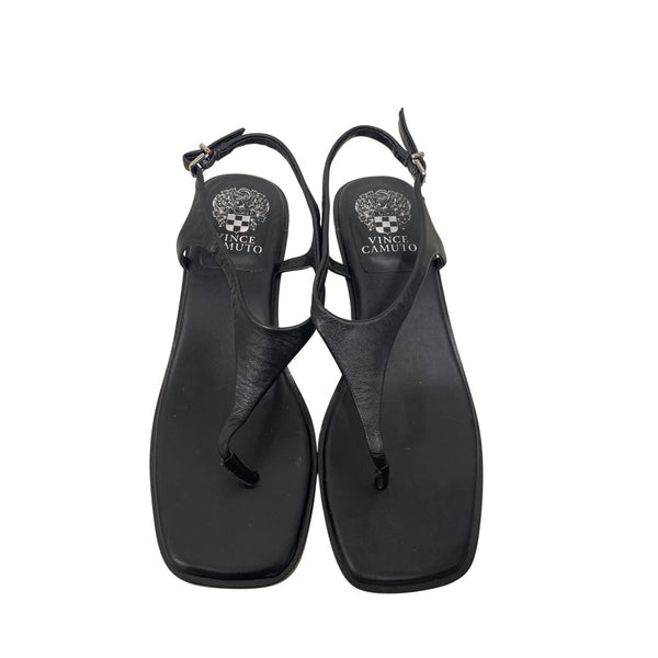 Vince Camuto Womens Black Leather Kitten Heel Sandal Size 7.5M Strappy Open Toe Shoes