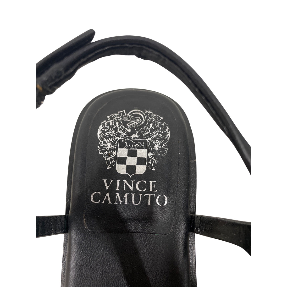 Vince Camuto Womens Black Leather Kitten Heel Sandal Size 7.5M Strappy Open Toe Shoes