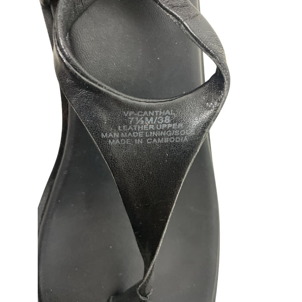 Vince Camuto Womens Black Leather Kitten Heel Sandal Size 7.5M Strappy Open Toe Shoes