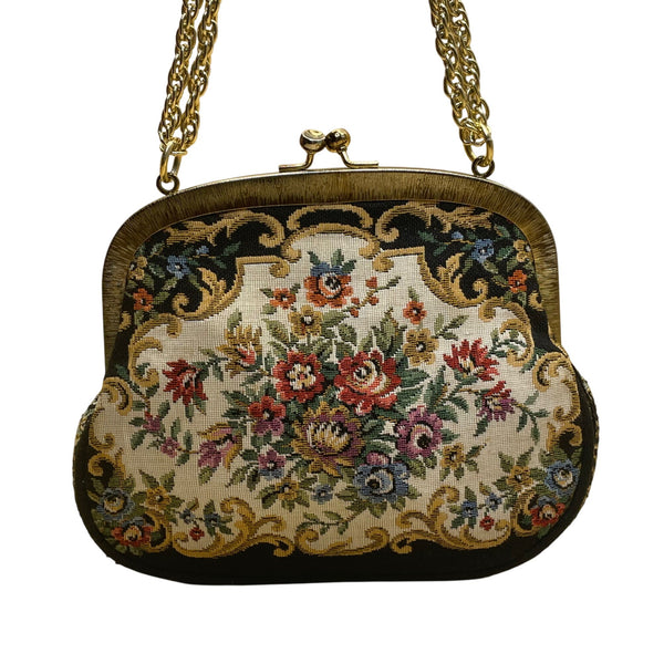 Walborg Women’s Multicolor Floral Needlepoint With Chain Strap Evening Bag