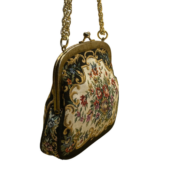 Walborg Women’s Multicolor Floral Needlepoint With Chain Strap Evening Bag