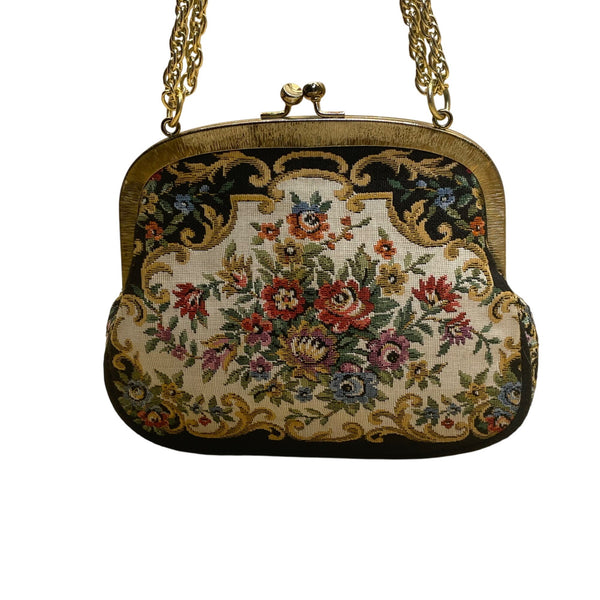 Walborg Women’s Multicolor Floral Needlepoint With Chain Strap Evening Bag