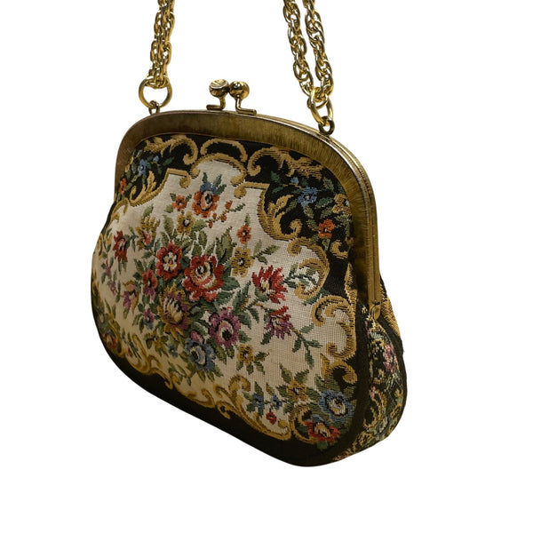 Walborg Women’s Multicolor Floral Needlepoint With Chain Strap Evening Bag