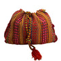 Handmade Knitted Backpack Multicolor Striped With Geometric Pattern Drawstrings