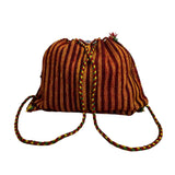 Handmade Knitted Backpack Multicolor Striped With Geometric Pattern Drawstrings
