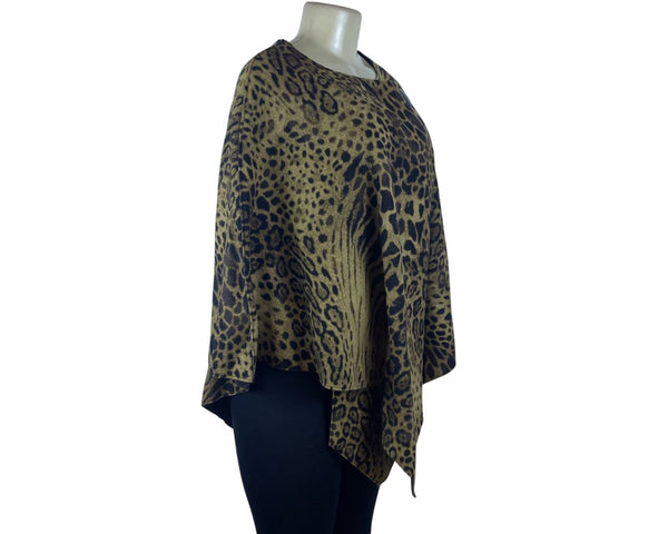 Animal Print Women's Lightweight Poncho With Decorative Button Closure OS