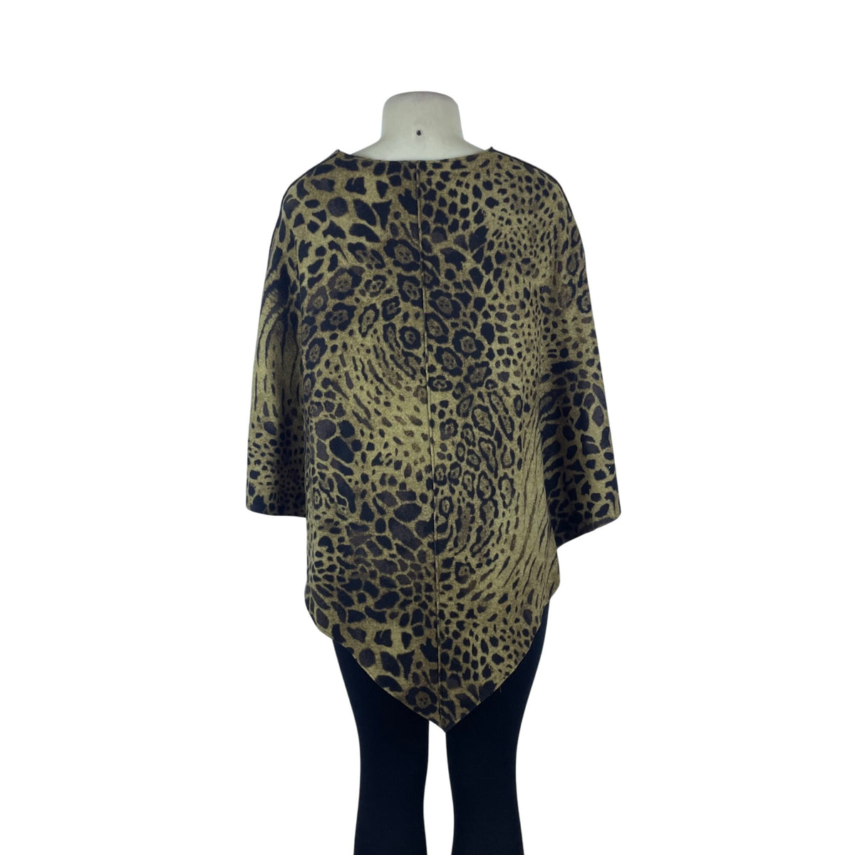 Animal Print Women's Lightweight Poncho With Decorative Button Closure OS