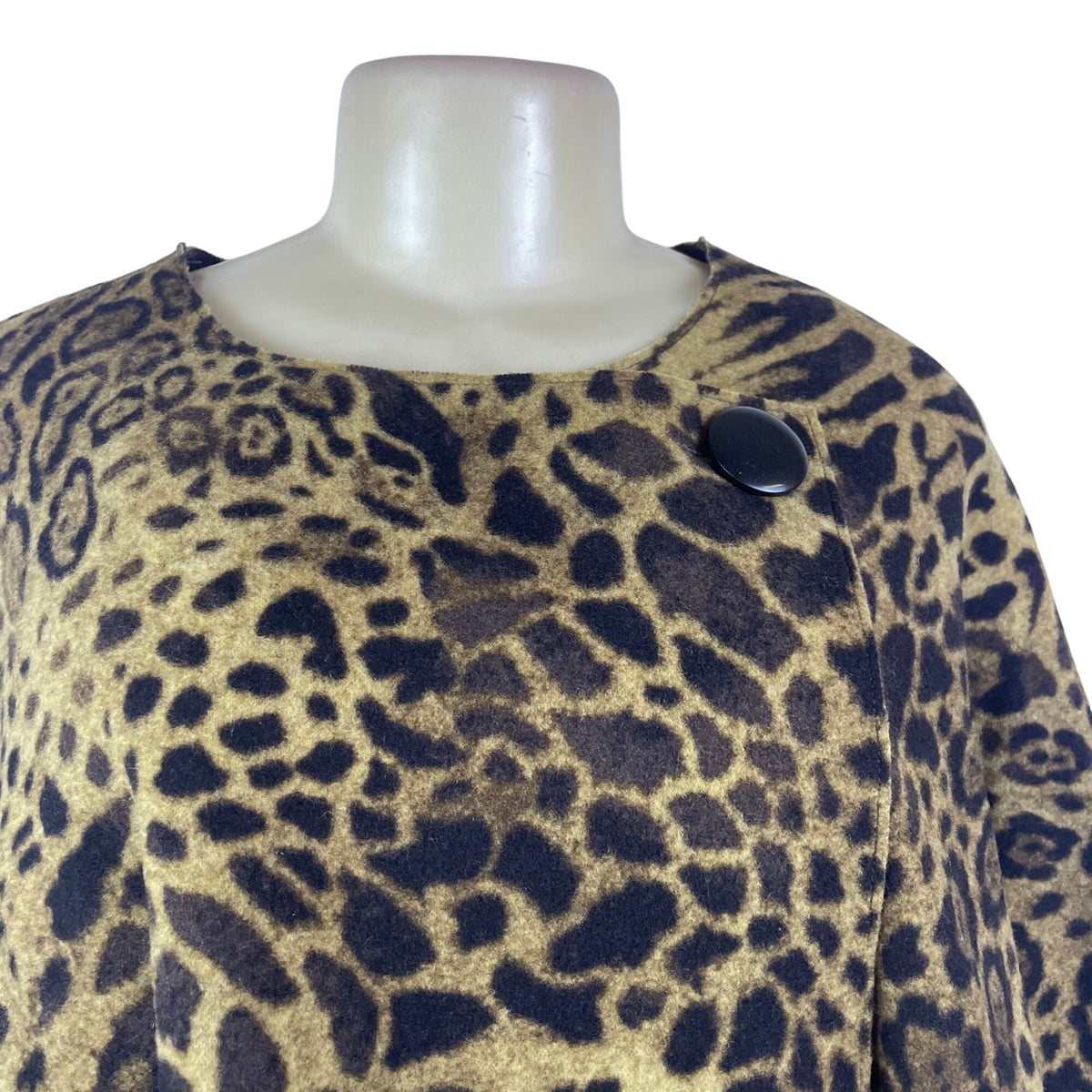 Animal Print Women's Lightweight Poncho With Decorative Button Closure OS
