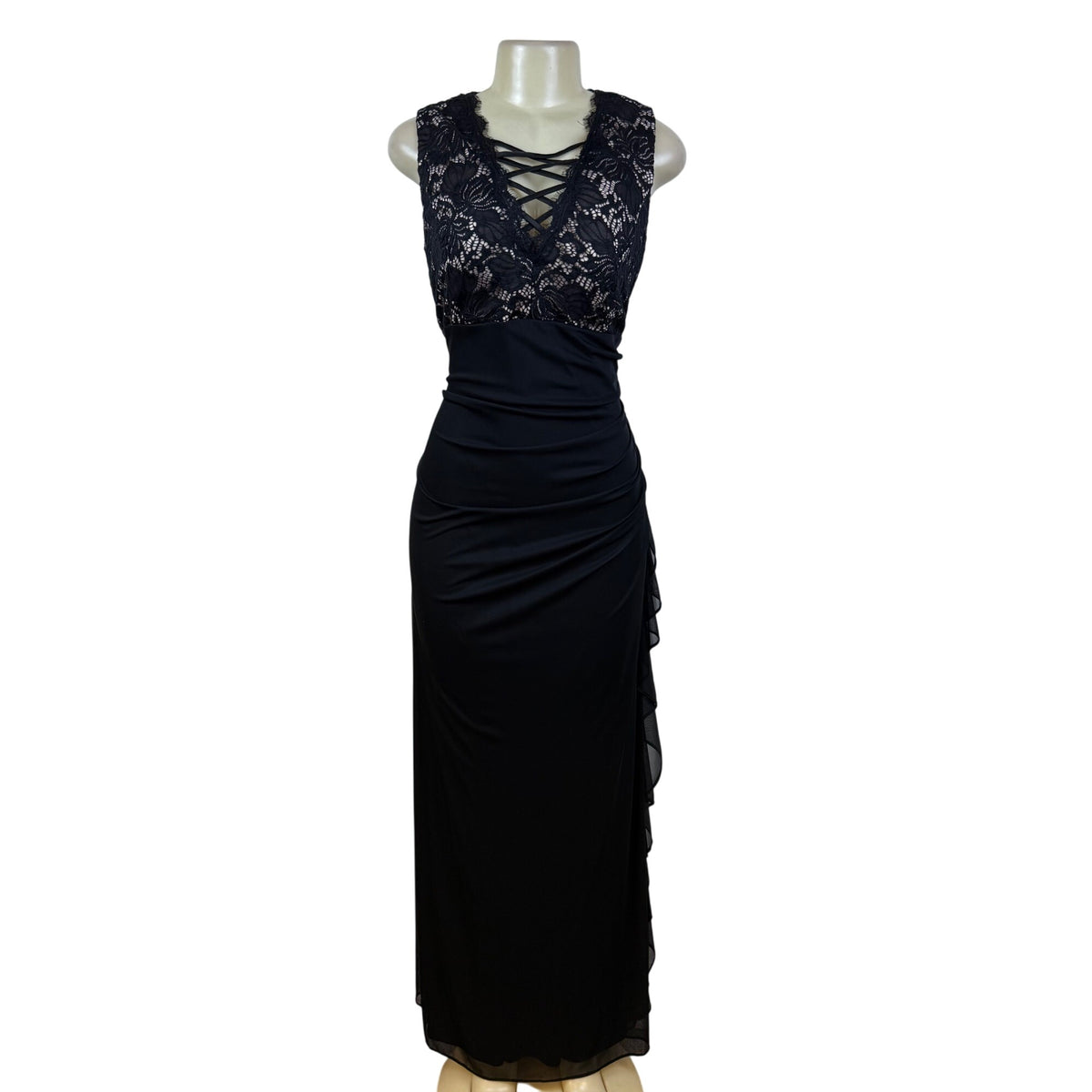 Betsy Adam Lace-Embellished Women's Black Sleeveless Maxi Dress Size 18