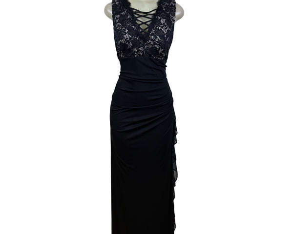 Betsy Adam Lace-Embellished Women's Black Sleeveless Maxi Dress Size 18