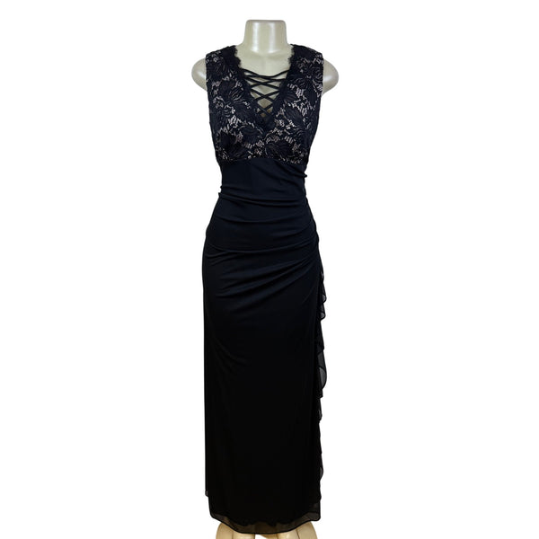 Betsy Adam Lace-Embellished Women's Black Sleeveless Maxi Dress Size 18