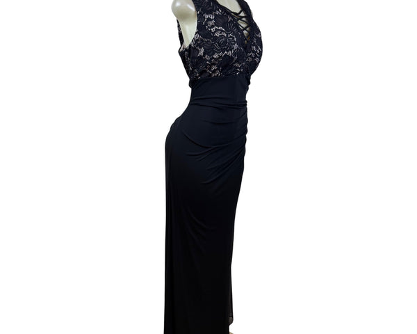 Betsy Adam Lace-Embellished Women's Black Sleeveless Maxi Dress Size 18