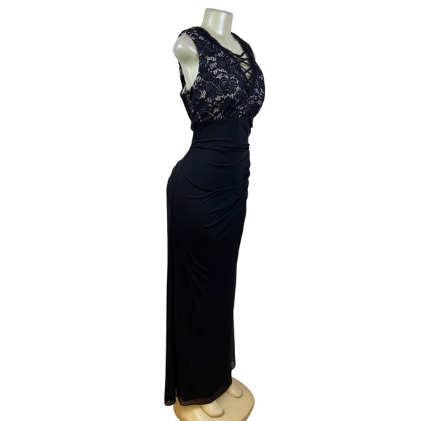 Betsy Adam Lace-Embellished Women's Black Sleeveless Maxi Dress Size 18