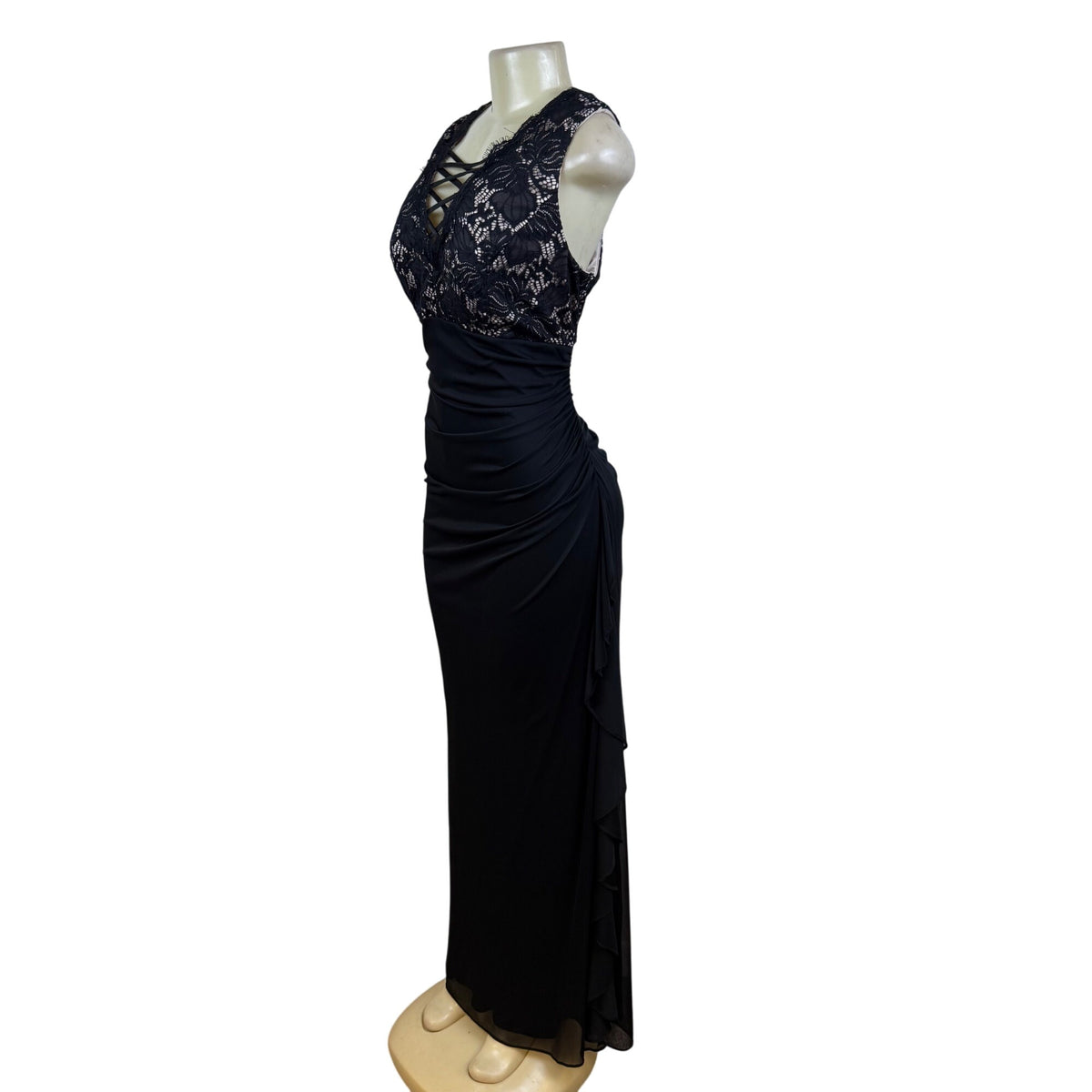 Betsy Adam Lace-Embellished Women's Black Sleeveless Maxi Dress Size 18