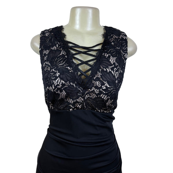 Betsy Adam Lace-Embellished Women's Black Sleeveless Maxi Dress Size 18