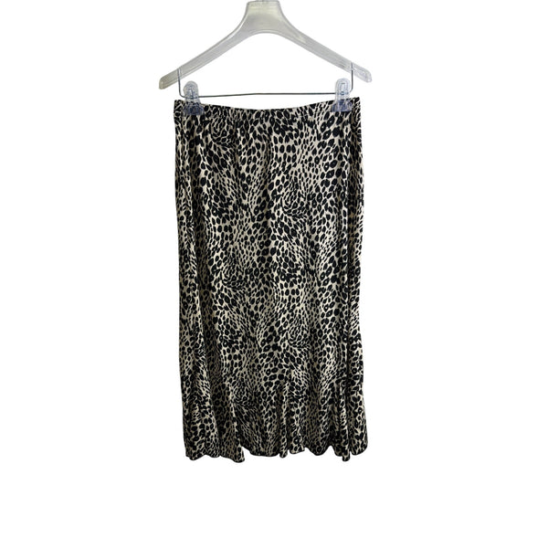 Womens Leopard Print Midi Skirt Elastic Waist Lightweight Flowy Hem