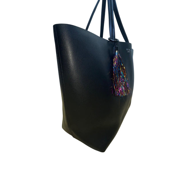 Victorias Secret Women’s Black Faux Leather Multicolor Tassel Accent Tote Bag