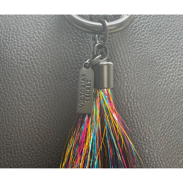 Victorias Secret Women’s Black Faux Leather Multicolor Tassel Accent Tote Bag