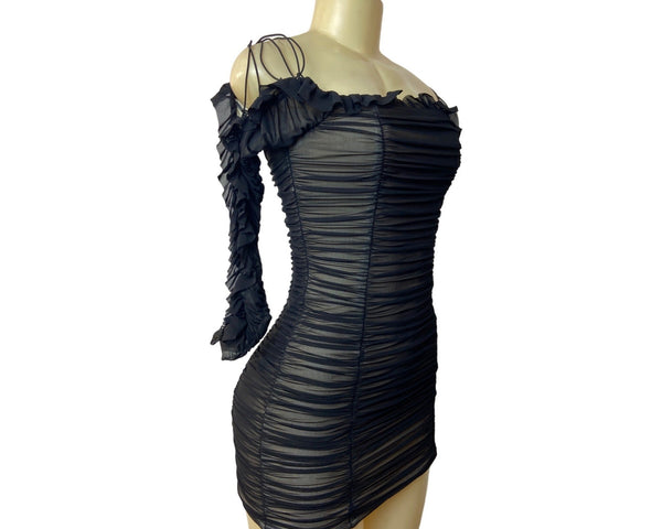 Fashion Nova Women's Black Mesh Bodycon Dress Sz XS - NWT