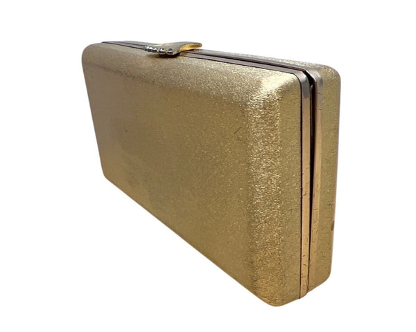 Vintage Volupté Gold Hard Shell Rhinestone Clasp Clutch Purse Sz S