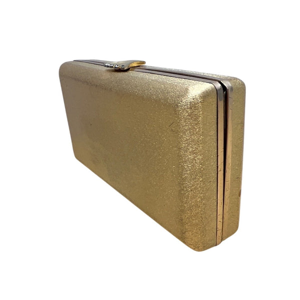Vintage Volupté Gold Hard Shell Rhinestone Clasp Clutch Purse Sz S