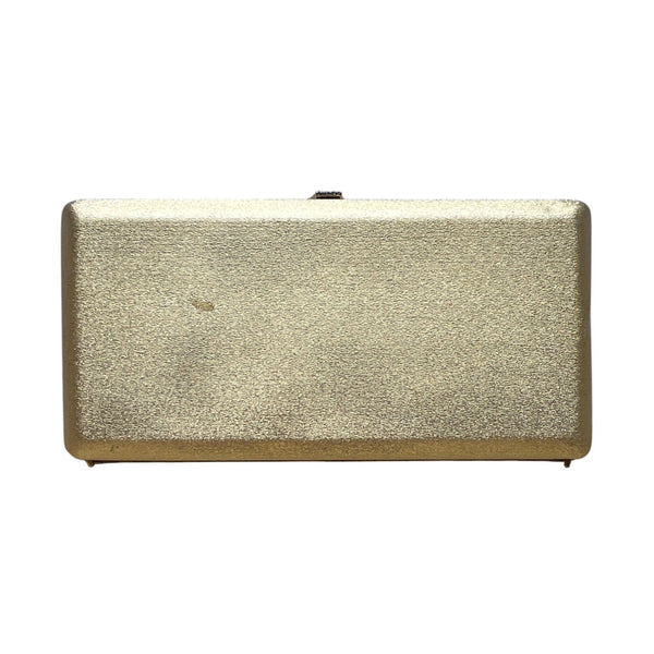 Vintage Volupté Gold Hard Shell Rhinestone Clasp Clutch Purse Sz S