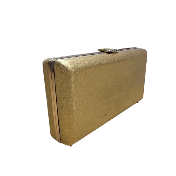 Vintage Volupté Gold Hard Shell Rhinestone Clasp Clutch Purse Sz S