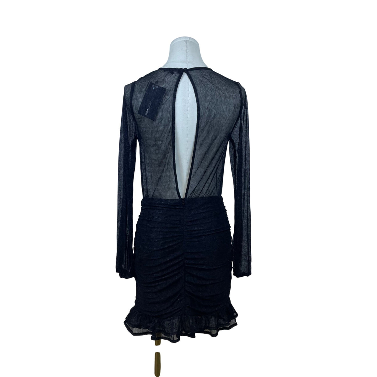 Fashion Nova Women’s Black Ruched Long Sleeve Mini Dress Open Back Sz S - New