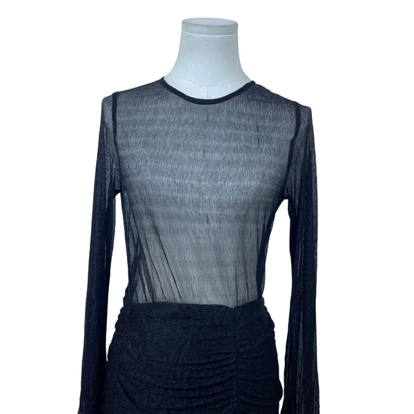 Fashion Nova Women’s Black Ruched Long Sleeve Mini Dress Open Back Sz S - New