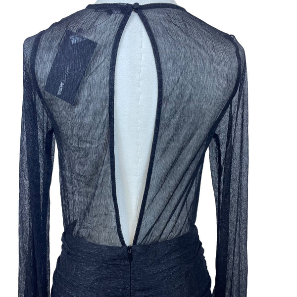 Fashion Nova Women’s Black Ruched Long Sleeve Mini Dress Open Back Sz S - New