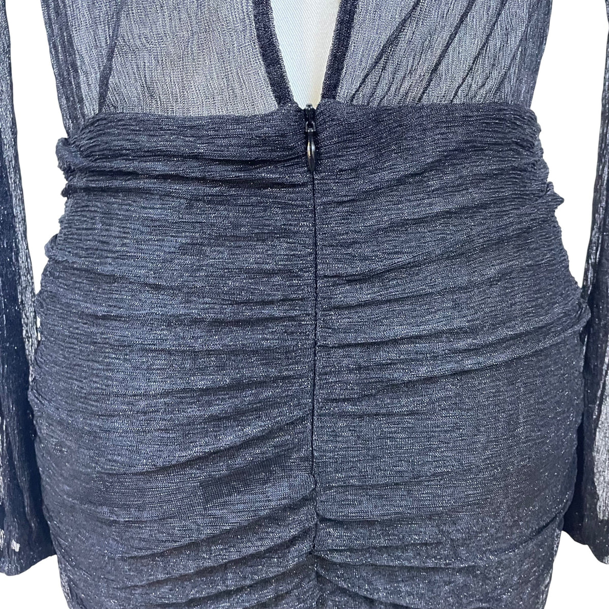 Fashion Nova Women’s Black Ruched Long Sleeve Mini Dress Open Back Sz S - New