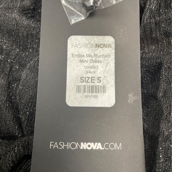 Fashion Nova Women’s Black Ruched Long Sleeve Mini Dress Open Back Sz S - New