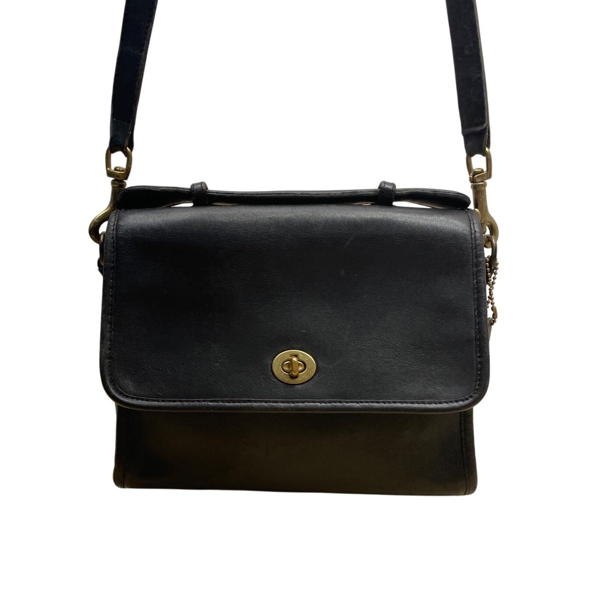 Vintage Coach Black Leather Turn Lock Adjustable Strap Crossbody Bag Sz M
