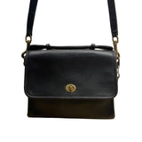 Vintage Coach Black Leather Turn Lock Adjustable Strap Crossbody Bag Sz M