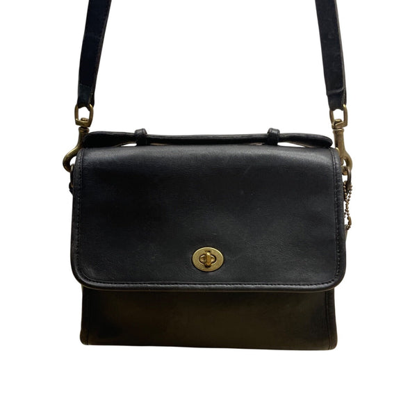 Vintage Coach Black Leather Turn Lock Adjustable Strap Crossbody Bag Sz M