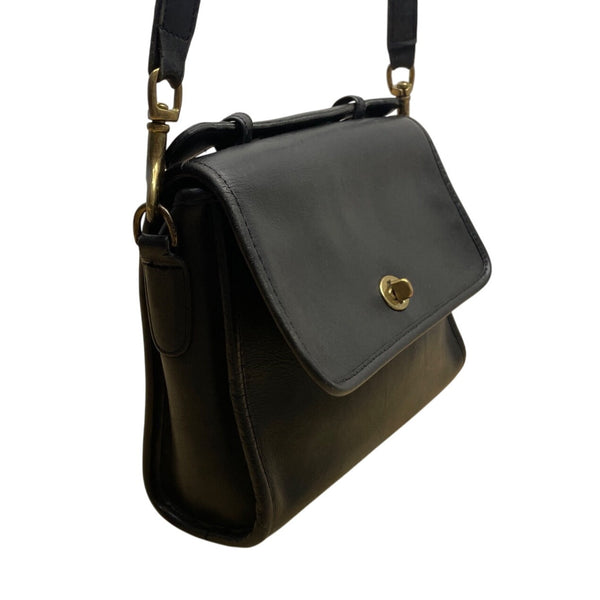 Vintage Coach Black Leather Turn Lock Adjustable Strap Crossbody Bag Sz M