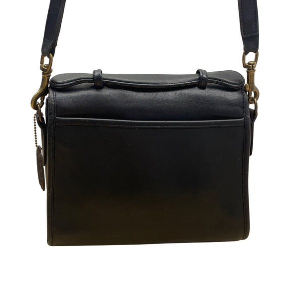 Vintage Coach Black Leather Turn Lock Adjustable Strap Crossbody Bag Sz M