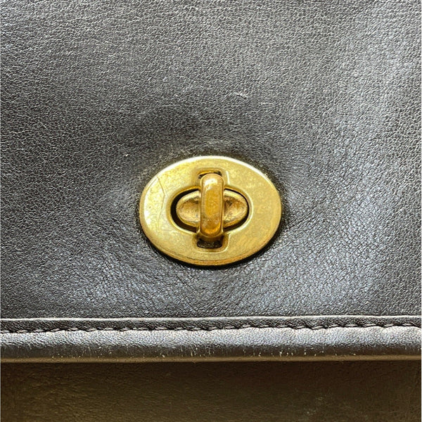 Vintage Coach Black Leather Turn Lock Adjustable Strap Crossbody Bag Sz M